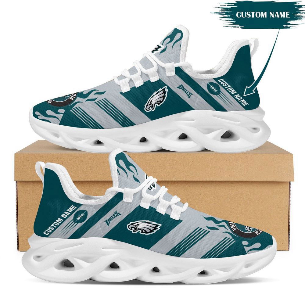 Philadelphia Eagles Stripe Custom Name 3D Max Soul Sneaker Shoes In Gray Jade Personalized Shoes For Men Women Philadelphia Eagles Stripe Custom Name 3D Max Soul Sneaker Shoes In Gray Jade Personalized Shoes For Men Women