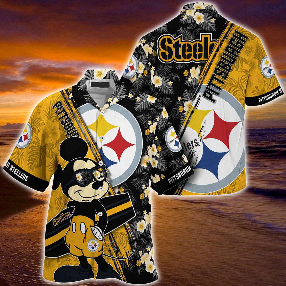 Pittsburgh Steelers NFL-Summer Hawaii Shirt Mickey And Floral Pattern For Sports Fans Pittsburgh Steelers NFL-Summer Hawaii Shirt Mickey And Floral Pattern For Sports Fans