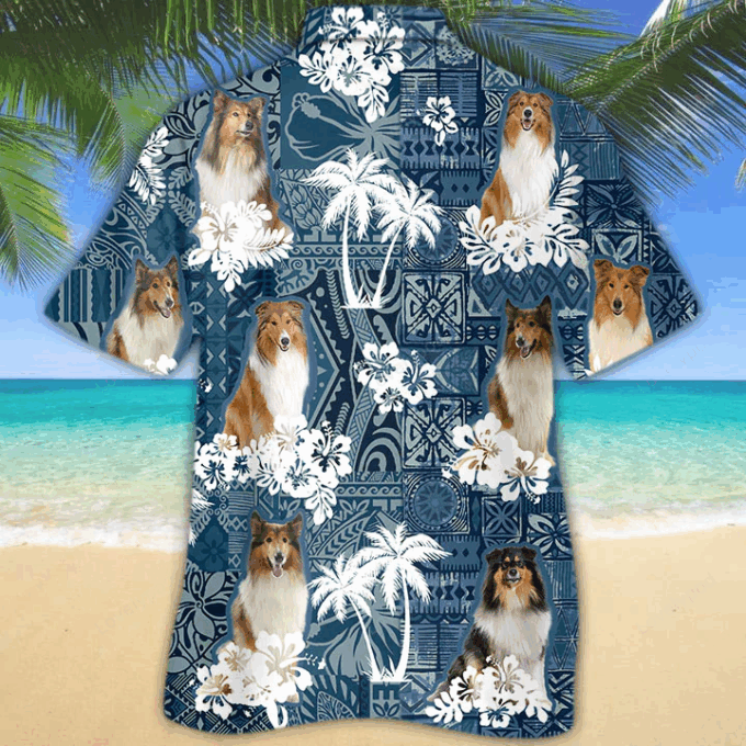 Rough Collie Hawaiian Shirt, Hawaiian Shirt Vintage Floral Dog, Gift For Men Women