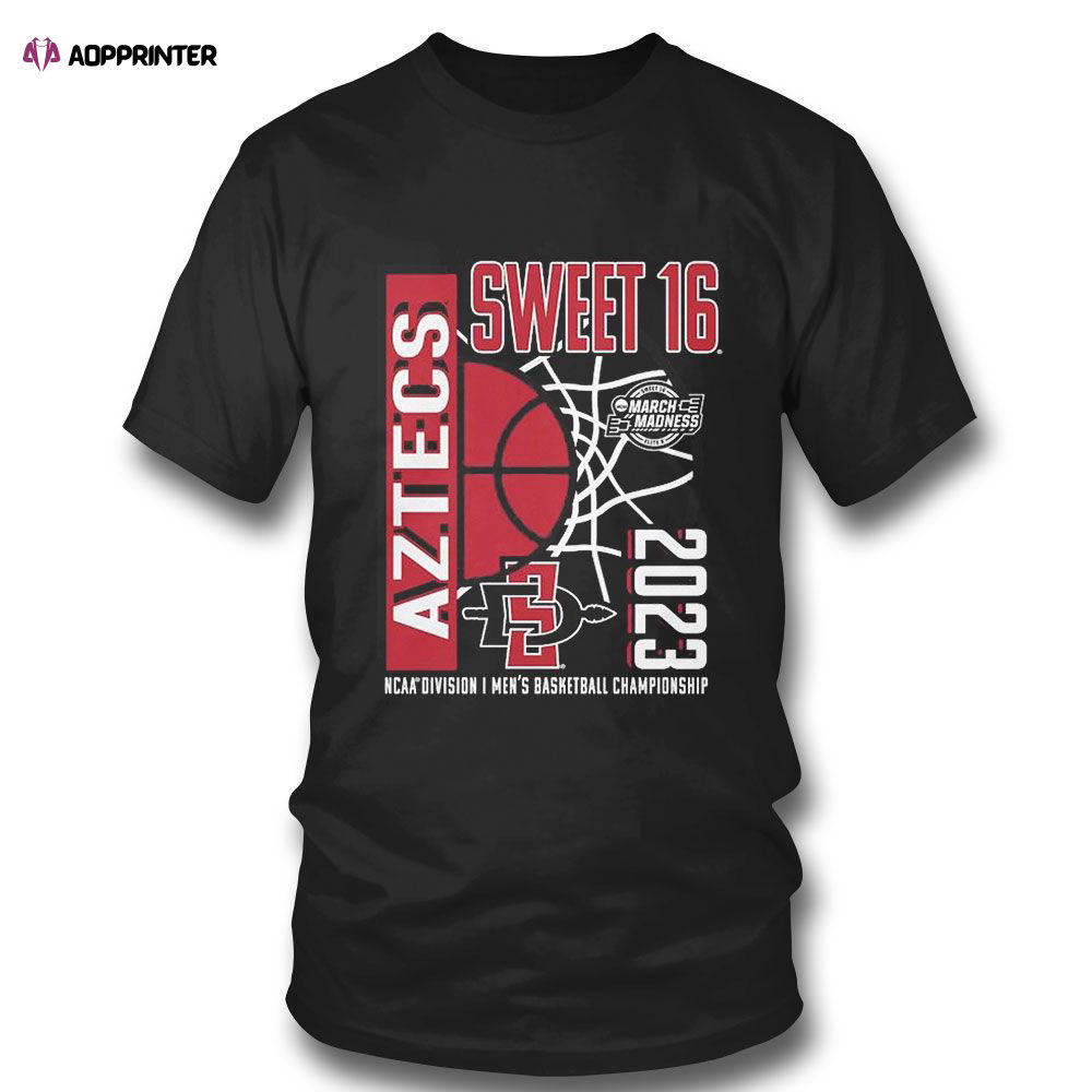 San Diego State Aztecs 2023 Ncaa Mens Basketball Tournament March Madness Sweet 16 T-shirt For Fans San Diego State Aztecs 2023 Ncaa Mens Basketball Tournament March Madness Sweet 16 T-shirt For Fans