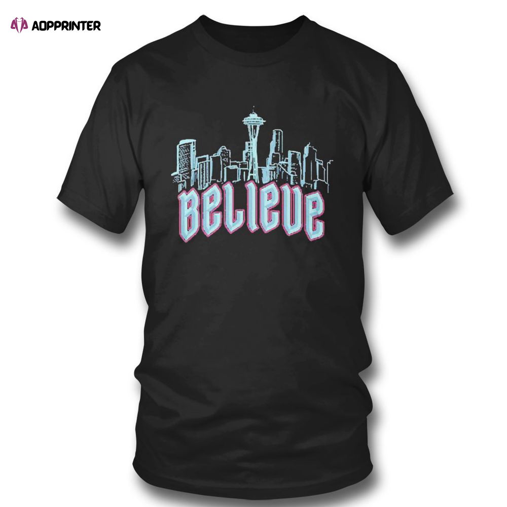 Seattle Kraken Believe Playoff 2023 Skyline T-shirt For Fans Seattle Kraken Believe Playoff 2023 Skyline T-shirt For Fans