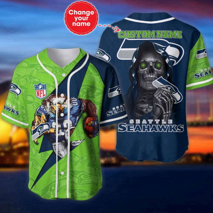 Seattle Seahawks Baseball Jersey Shirt Skull Custom Name, Gift For Men Women