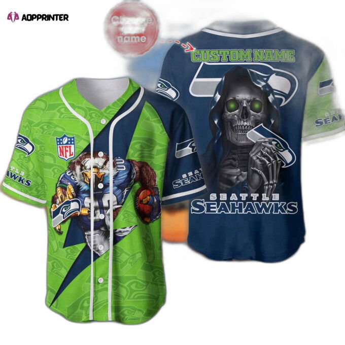 Seattle Seahawks Baseball Jersey Shirt Skull Custom Name, Gift For Men Women