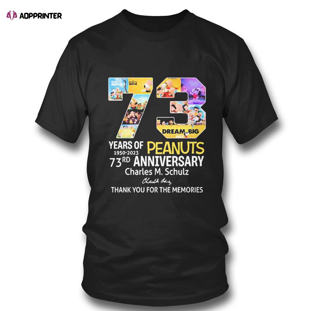 Snoopy 73 Years Of 1950 2023 Peanuts Signature Thank You For The Memories T-shirt For Fans Snoopy 73 Years Of 1950 2023 Peanuts Signature Thank You For The Memories T-shirt For Fans