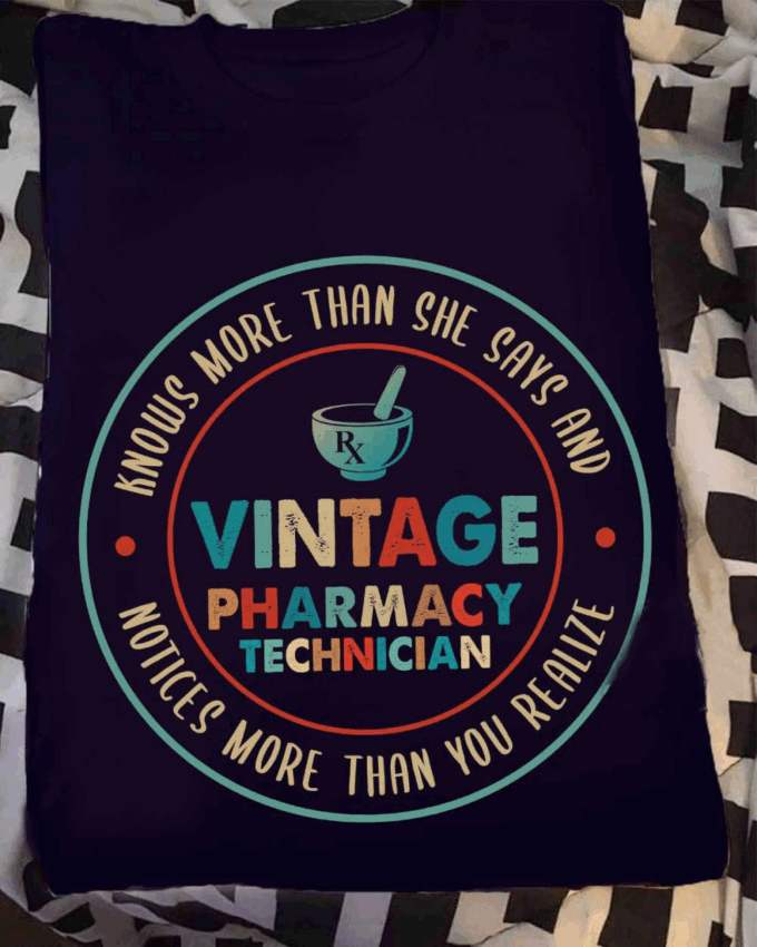 Vintage Pharmacy Technician Navy Blue  Pharmacytechnician T-Shirt, Gift For Men Women