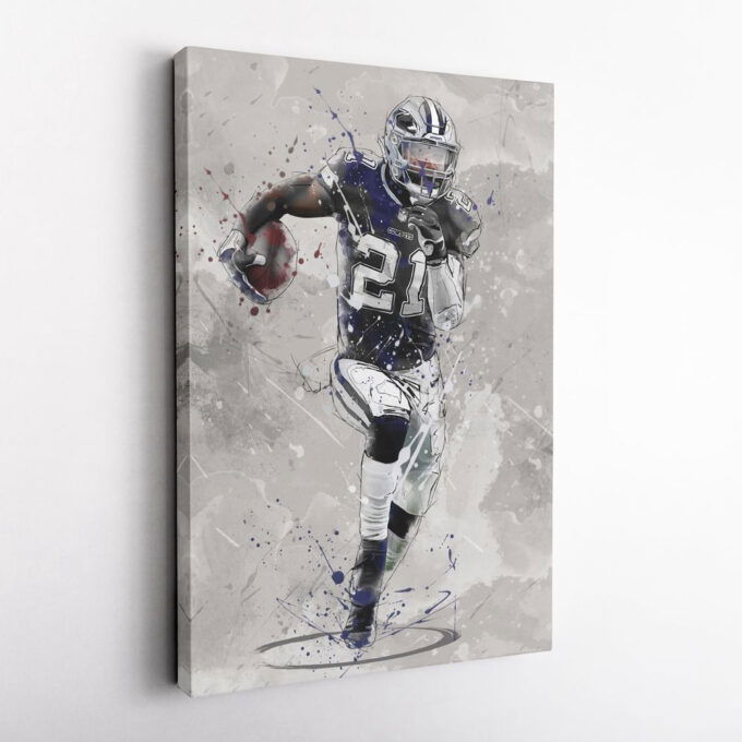 Ezekiel Elliott Poster Dallas Cowboys NFL Canvas Wall Art Home Decor Framed Poster Man Cave Gift