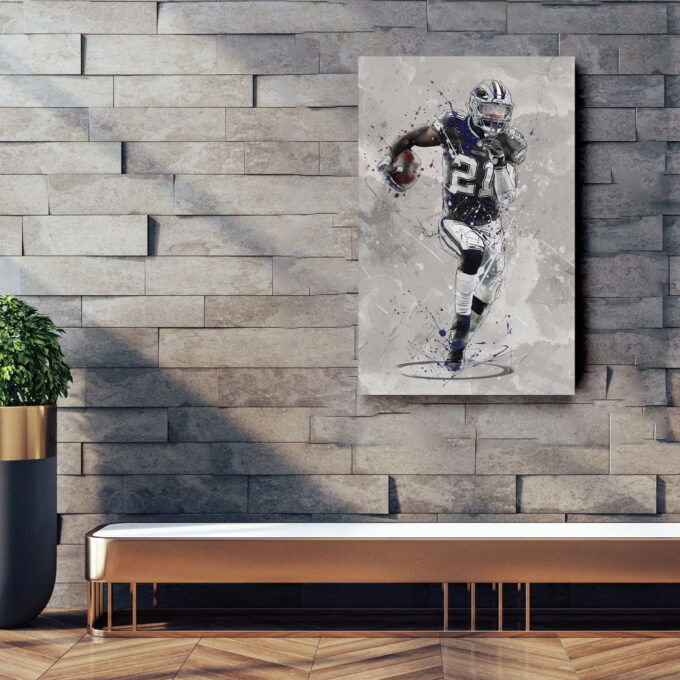 Ezekiel Elliott Poster Dallas Cowboys NFL Canvas Wall Art Home Decor Framed Poster Man Cave Gift