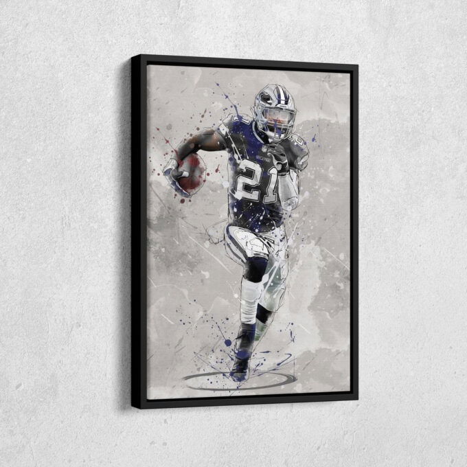 Ezekiel Elliott Poster Dallas Cowboys NFL Canvas Wall Art Home Decor Framed Poster Man Cave Gift