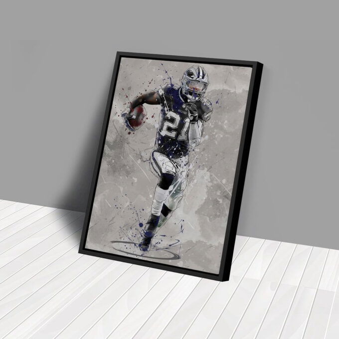 Ezekiel Elliott Poster Dallas Cowboys NFL Canvas Wall Art Home Decor Framed Poster Man Cave Gift