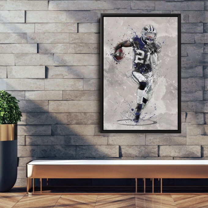 Ezekiel Elliott Poster Dallas Cowboys NFL Canvas Wall Art Home Decor Framed Poster Man Cave Gift