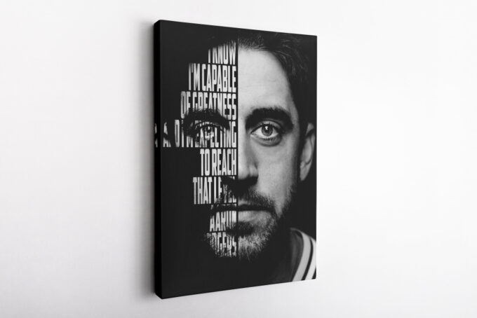 Aaron Rodgers Football Green Bay Packers Face Quote  Canvas Unique Design Wall Art Print Hand Made Ready to Hang Custom Design