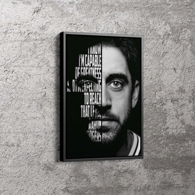 Aaron Rodgers Football Green Bay Packers Face Quote  Canvas Unique Design Wall Art Print Hand Made Ready to Hang Custom Design