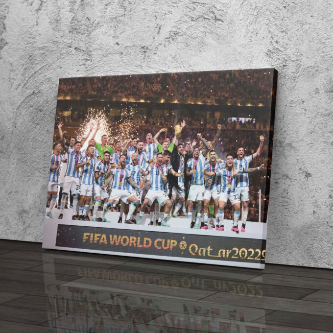 Argentina celebrate with their FIFA World Cup Trophy Canvas Wall Art Print Home Decor Hand Made Framed Poster