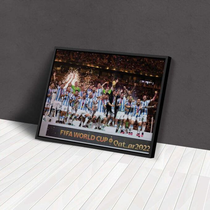 Argentina celebrate with their FIFA World Cup Trophy Canvas Wall Art Print Home Decor Hand Made Framed Poster