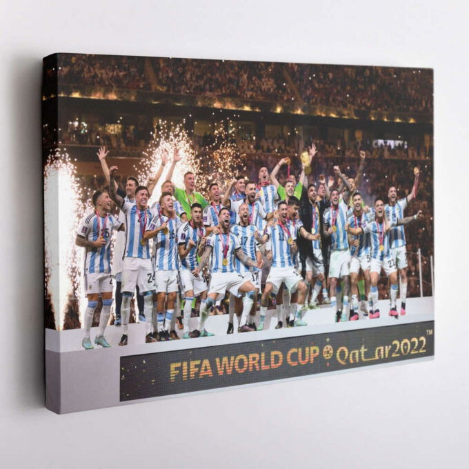 Argentina celebrate with their FIFA World Cup Trophy Canvas Wall Art Print Home Decor Hand Made Framed Poster
