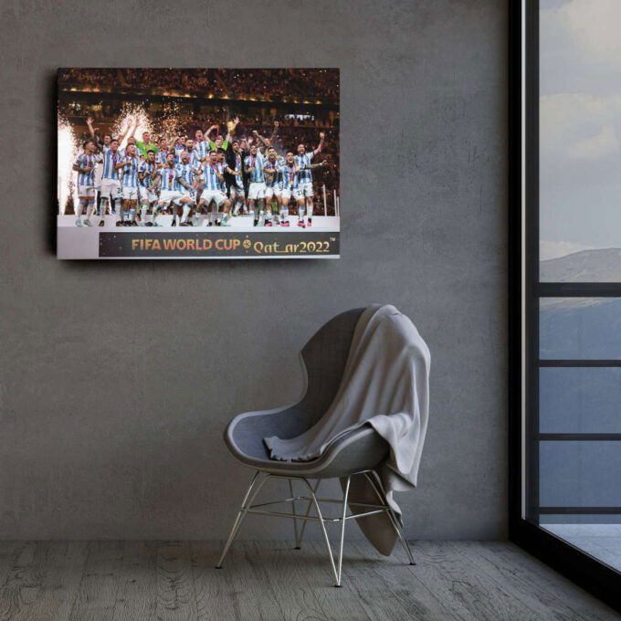 Argentina celebrate with their FIFA World Cup Trophy Canvas Wall Art Print Home Decor Hand Made Framed Poster