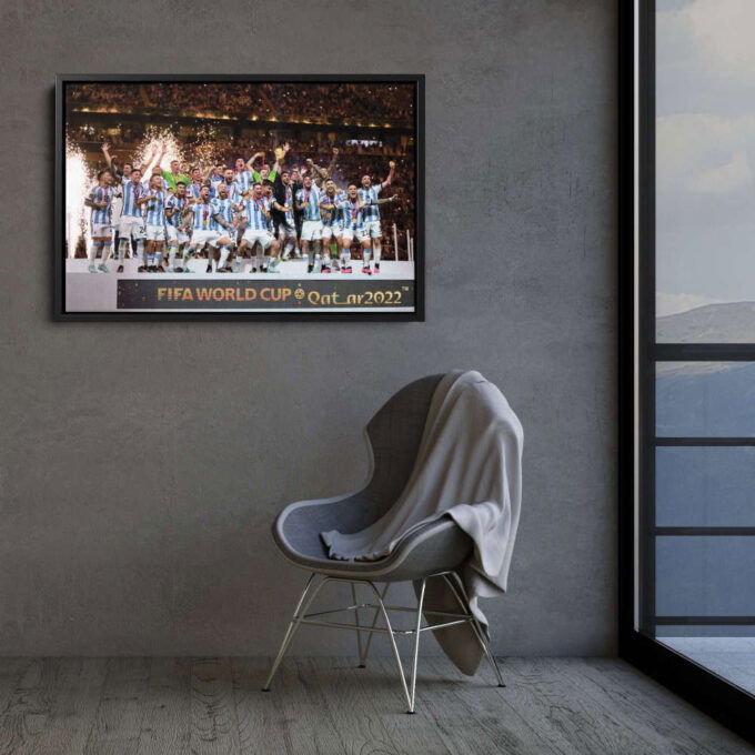 Argentina celebrate with their FIFA World Cup Trophy Canvas Wall Art Print Home Decor Hand Made Framed Poster