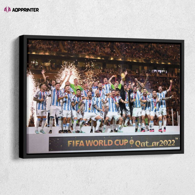 Argentina celebrate with their FIFA World Cup Trophy Canvas Wall Art Print Home Decor Hand Made Framed Poster