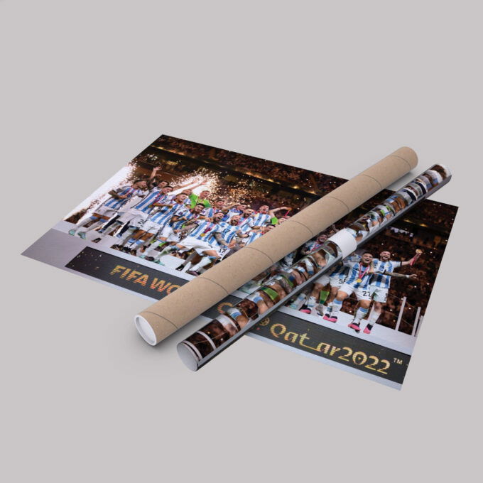 Argentina celebrate with their FIFA World Cup Trophy Canvas Wall Art Print Home Decor Hand Made Framed Poster