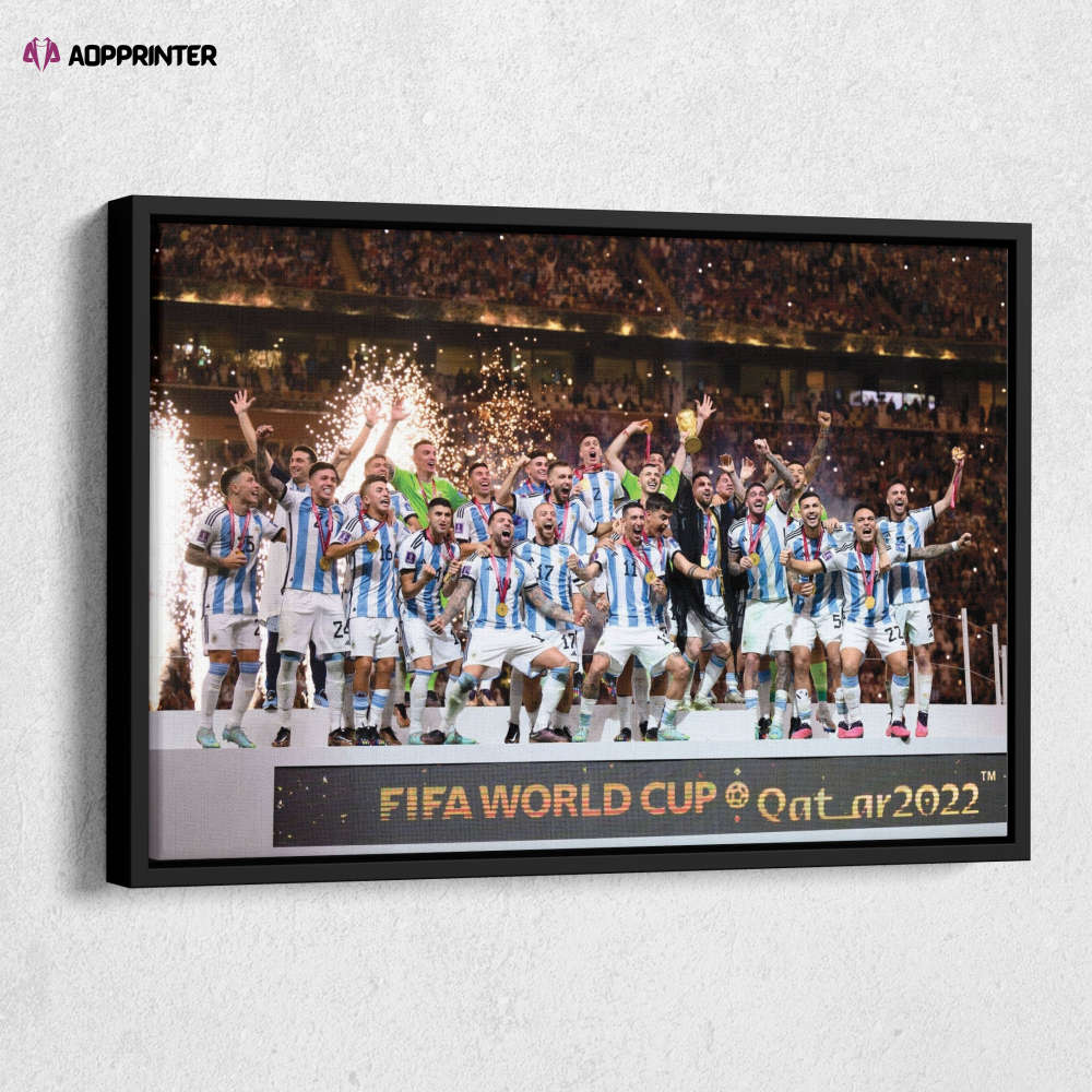 Argentina celebrate with their FIFA World Cup Trophy Canvas Wall Art Print Home Decor Hand Made Framed Poster Argentina celebrate with their FIFA World Cup Trophy Canvas Wall Art Print Home Decor Hand Made Framed Poster