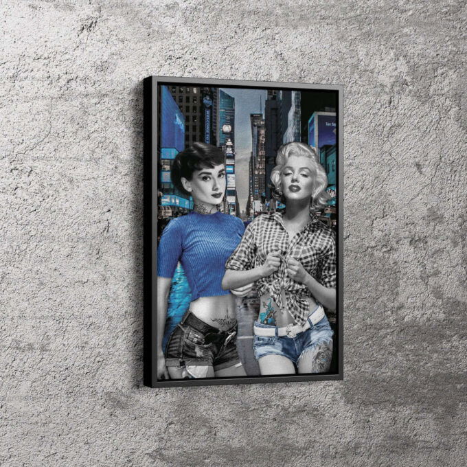 Audrey Hepburn and Marilyn Monroe color Canvas Unique Design Wall Art Print Hand Made Ready to Hang Custom Design