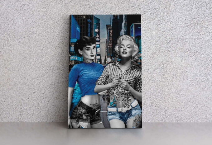 Audrey Hepburn and Marilyn Monroe color Canvas Unique Design Wall Art Print Hand Made Ready to Hang Custom Design