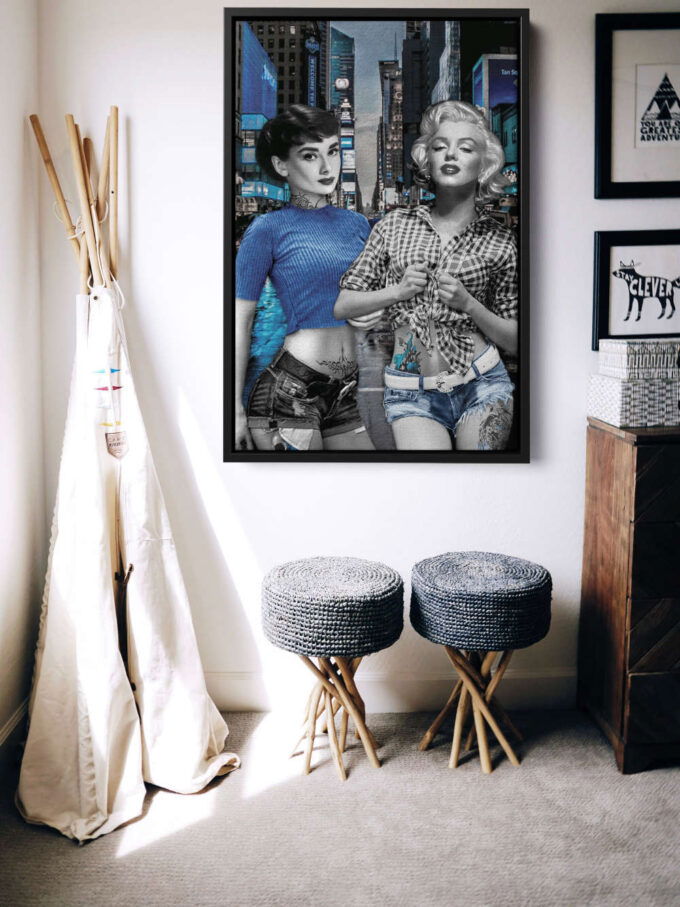 Audrey Hepburn and Marilyn Monroe color Canvas Unique Design Wall Art Print Hand Made Ready to Hang Custom Design