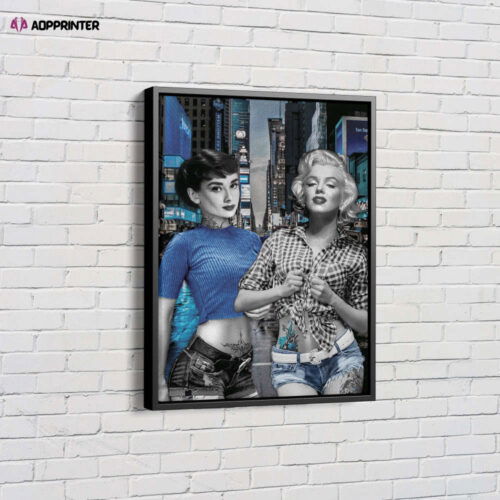 Audrey Hepburn and Marilyn Monroe color Canvas Unique Design Wall Art Print Hand Made Ready to Hang Custom Design