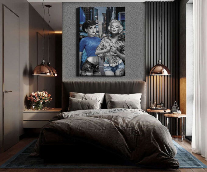 Audrey Hepburn and Marilyn Monroe color Canvas Unique Design Wall Art Print Hand Made Ready to Hang Custom Design