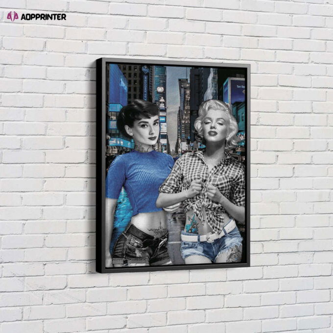 Audrey Hepburn and Marilyn Monroe color Canvas Unique Design Wall Art Print Hand Made Ready to Hang Custom Design