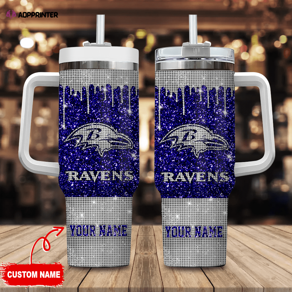 Baltimore Ravens Personalized NFL Glitter and Diamonds Bling 40oz Stanley Tumbler Baltimore Ravens Personalized NFL Glitter and Diamonds Bling 40oz Stanley Tumbler