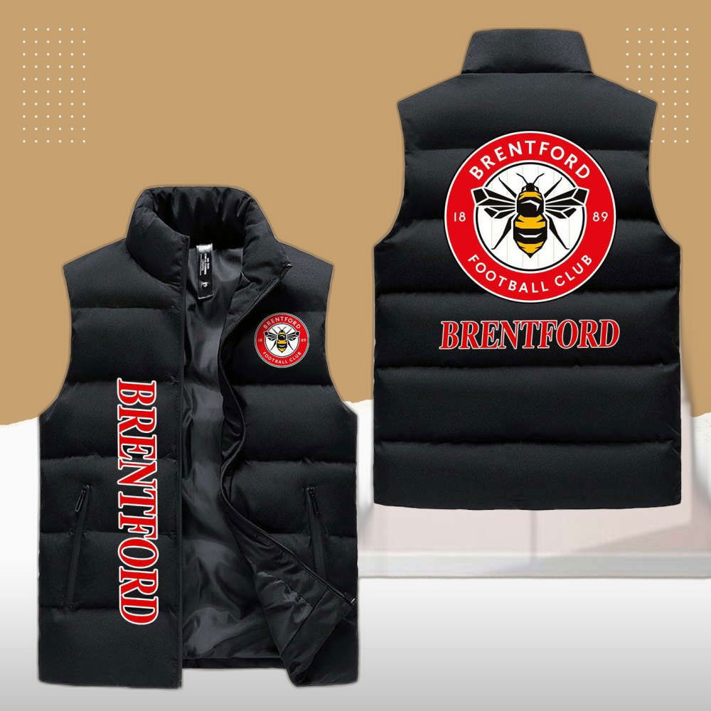 Brentford Fc Sleeveless Puffer Jacket Custom For Fans Gifts Brentford Fc Sleeveless Puffer Jacket Custom For Fans Gifts