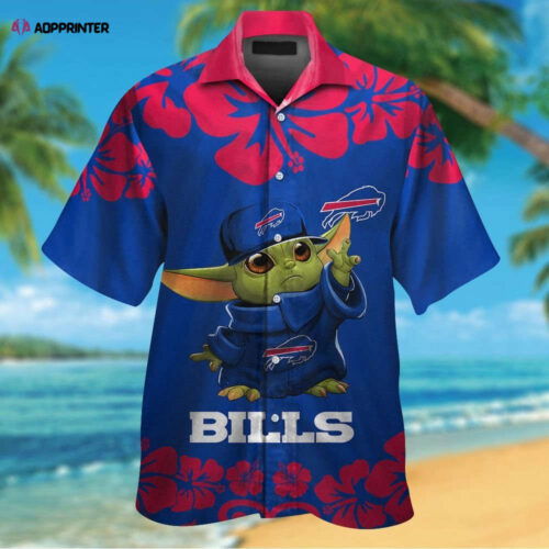 Cart 3 Buffalo Bills Baby Yoda Short Sleeve Button Up Tropical Aloha Hawaiian Shirt Set for Men Women Kids