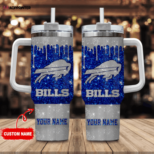 Cart 9 Buffalo Bills Personalized NFL Glitter and Diamonds Bling 40oz Stanley Tumbler