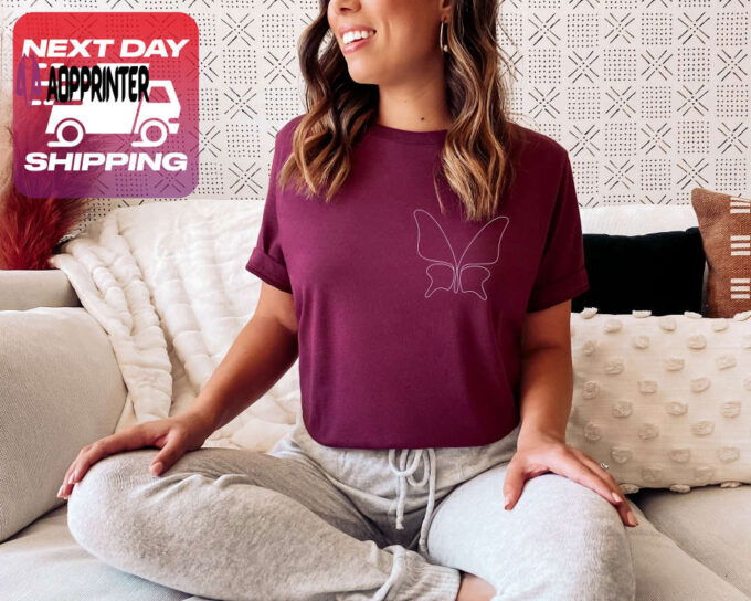 Butterfly T shirt Pocket Design T shirt Vacation T shirt One Line Art Tee Summer Vibes Tee  Line Art Shirt Graphic Tee Womens Tshirt