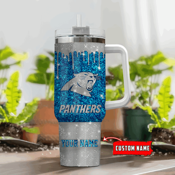 Carolina Panthers Personalized NFL Glitter and Diamonds Bling 40oz Stanley Tumbler