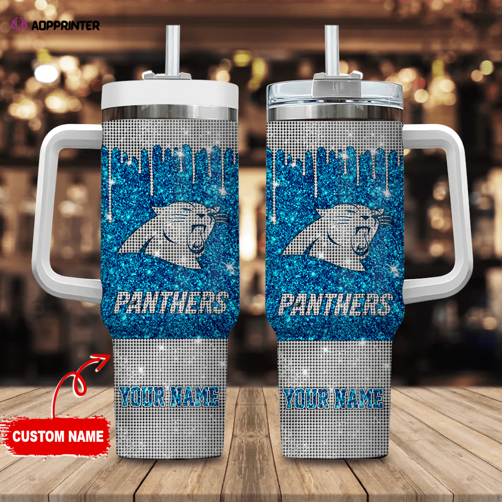 Carolina Panthers Personalized NFL Glitter and Diamonds Bling 40oz Stanley Tumbler Carolina Panthers Personalized NFL Glitter and Diamonds Bling 40oz Stanley Tumbler