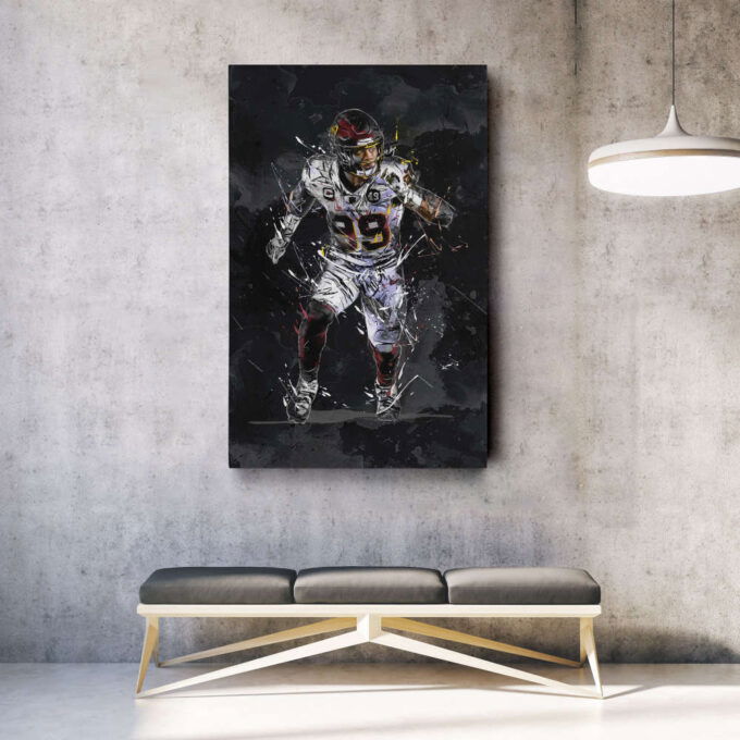 Chase Young Art Washington Commanders NFL Canvas Wall Art Home Decor Framed Poster Man Cave Gift