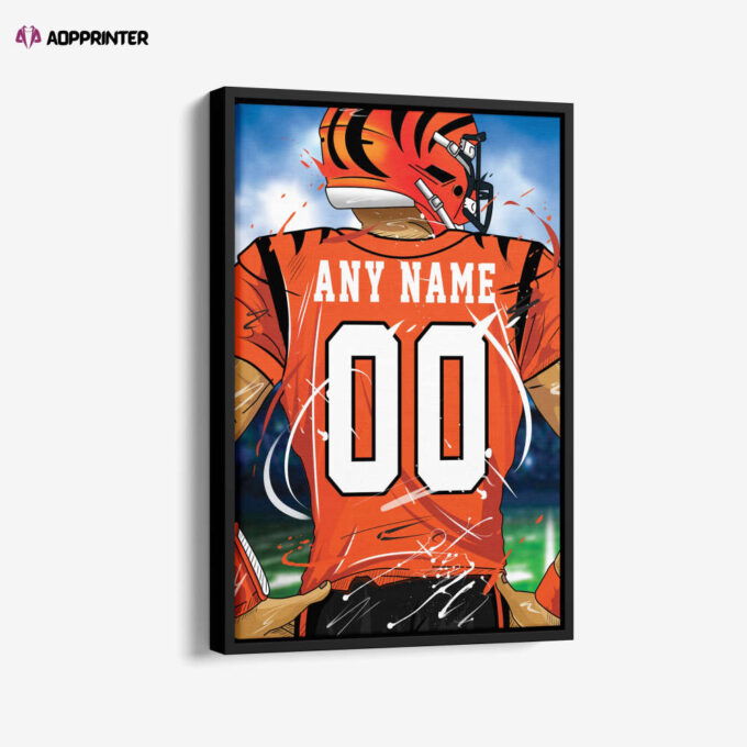Cincinnati Bengals Jersey NFL Personalized Jersey Custom Name and Number Canvas Wall Art  Print Home Decor Framed Poster Man Cave Gift