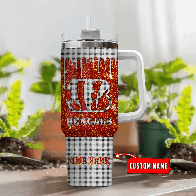 Cincinnati Bengals Personalized NFL Glitter and Diamonds Bling 40oz Stanley Tumbler