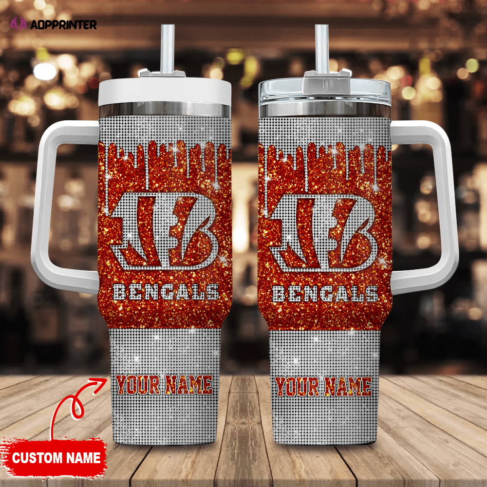Cincinnati Bengals Personalized NFL Glitter and Diamonds Bling 40oz Stanley Tumbler Cincinnati Bengals Personalized NFL Glitter and Diamonds Bling 40oz Stanley Tumbler