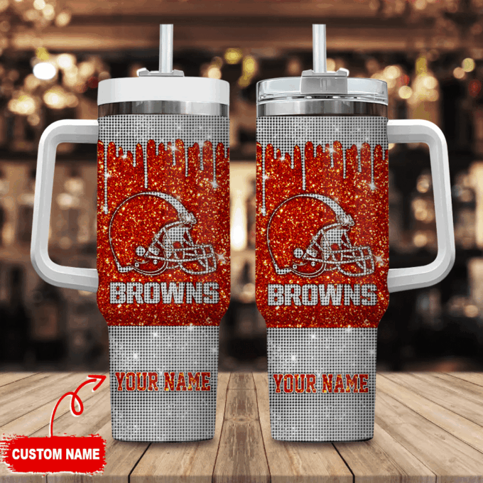 Cleveland Browns Personalized NFL Glitter and Diamonds Bling 40oz Stanley Tumbler
