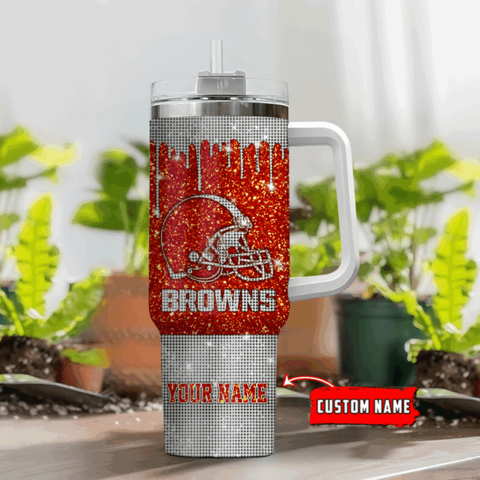 Cleveland Browns Personalized NFL Glitter and Diamonds Bling 40oz Stanley Tumbler