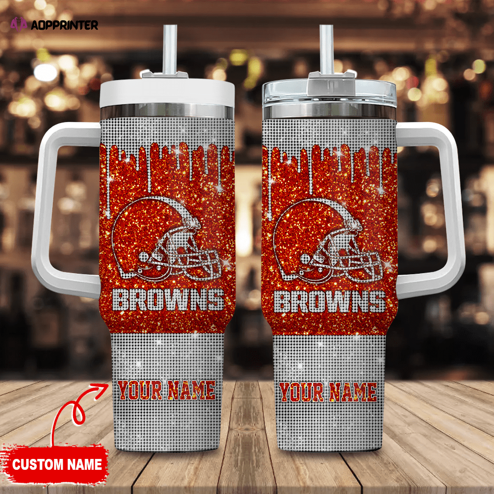 Cleveland Browns Personalized NFL Glitter and Diamonds Bling 40oz Stanley Tumbler Cleveland Browns Personalized NFL Glitter and Diamonds Bling 40oz Stanley Tumbler