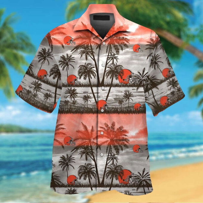 Cleveland Browns Short Sleeve Button Up Tropical Aloha Hawaiian Shirt Set for Men Women Kids MTE015