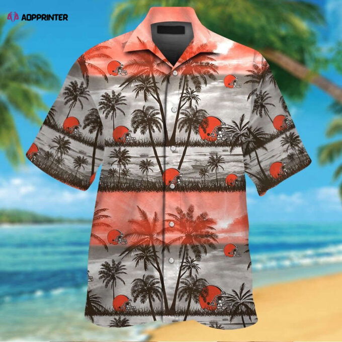 Cleveland Browns Short Sleeve Button Up Tropical Aloha Hawaiian Shirt Set for Men Women Kids MTE015