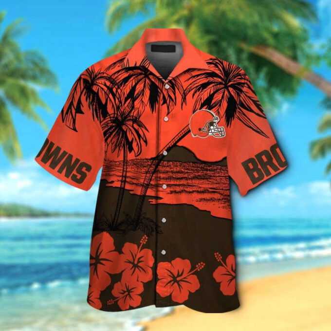 Cleveland Browns Short Sleeve Button Up Tropical Aloha Hawaiian Shirt Set for Men Women Kids MTE018