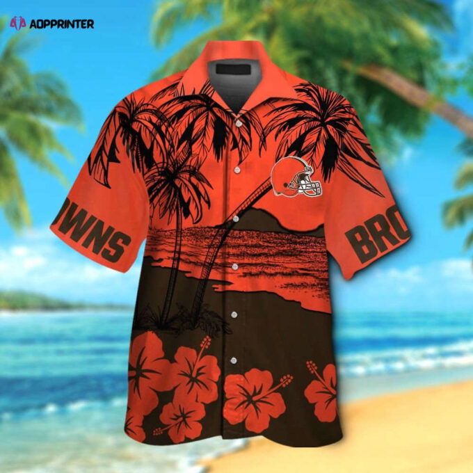 Cleveland Browns Short Sleeve Button Up Tropical Aloha Hawaiian Shirt Set for Men Women Kids MTE018