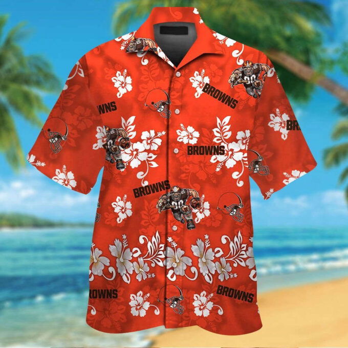 Cleveland Browns Short Sleeve Button Up Tropical Aloha Hawaiian Shirt Set for Men Women Kids MTE026