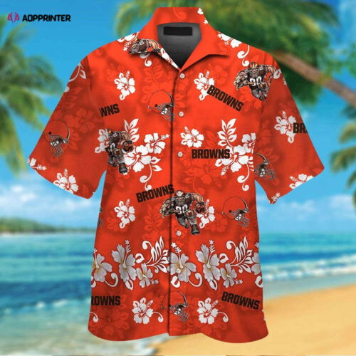 Cleveland Browns Short Sleeve Button Up Tropical Aloha Hawaiian Shirt Set for Men Women Kids MTE026